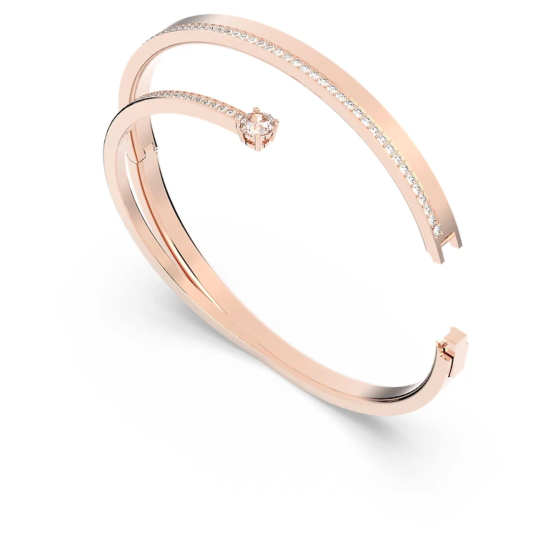Fresh bangle, Round cut, White, 18K rose gold finish