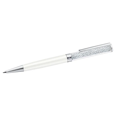 Crystalline ballpoint pen, White, White lacquered, chrome plated