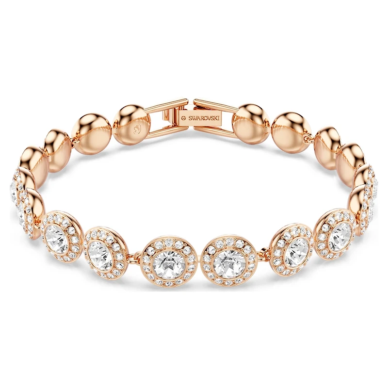 Una Angelic bracelet, Round cut, Pavé, Medium, White, 18K rose gold finish