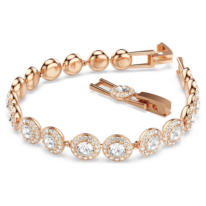 Una Angelic bracelet, Round cut, Pavé, Medium, White, 18K rose gold finish