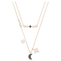 Symbolica necklace, Set (2), Moon and star, Black, 18K rose gold finish