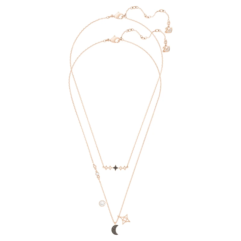 Symbolica necklace, Set (2), Moon and star, Black, 18K rose gold finish