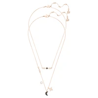 Symbolica necklace, Set (2), Moon and star, Black, 18K rose gold finish