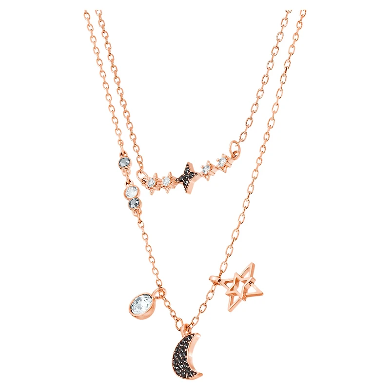 Symbolica necklace, Set (2), Moon and star, Black, 18K rose gold finish