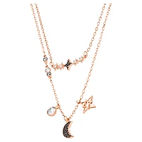 Symbolica necklace, Set (2), Moon and star, Black, 18K rose gold finish