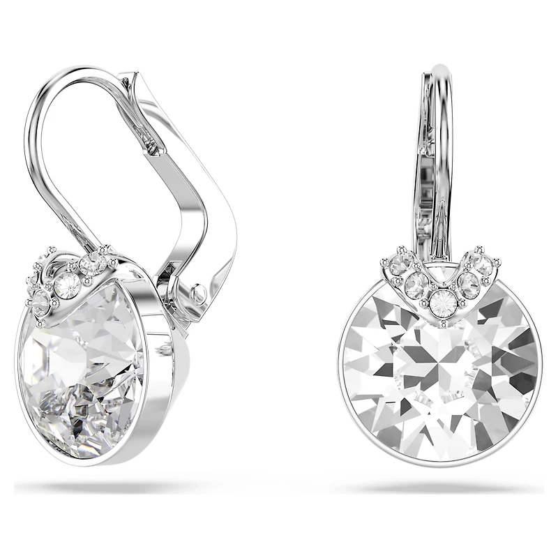 Bella V drop earrings, Round cut, White, Rhodium plated by SWAROVSKI