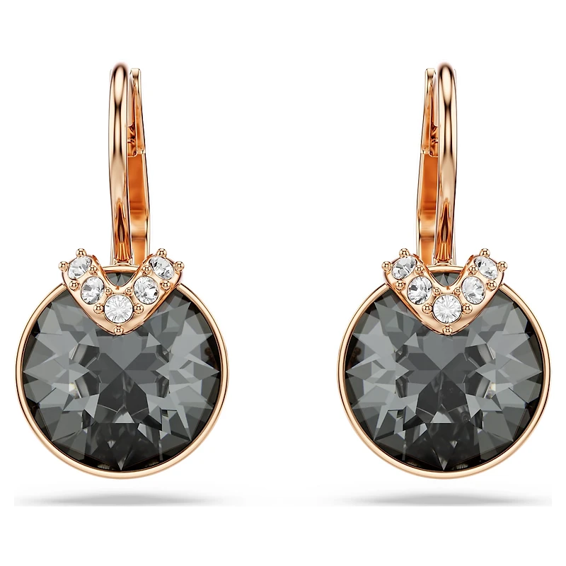 Bella V drop earrings, Round cut, Grey, 18K rose gold finish