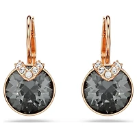 Bella V drop earrings, Round cut, Grey, 18K rose gold finish