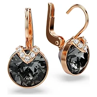 Bella V drop earrings, Round cut, Grey, 18K rose gold finish