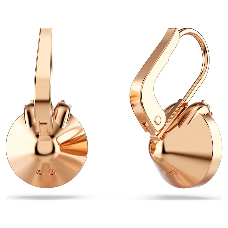 Bella V drop earrings, Round cut, Grey, 18K rose gold finish