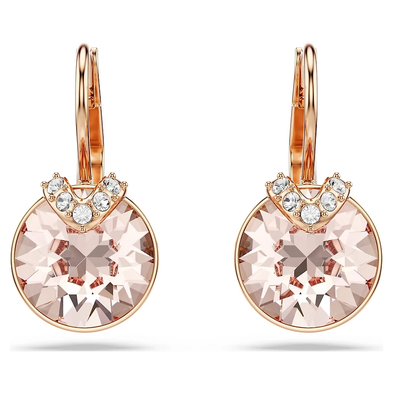 Bella V drop earrings, Round cut, Gold tone, 18K rose gold finish