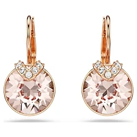 Bella V drop earrings, Round cut, Gold tone, 18K rose gold finish