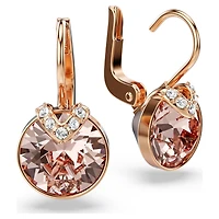Bella V drop earrings, Round cut, Gold tone, 18K rose gold finish