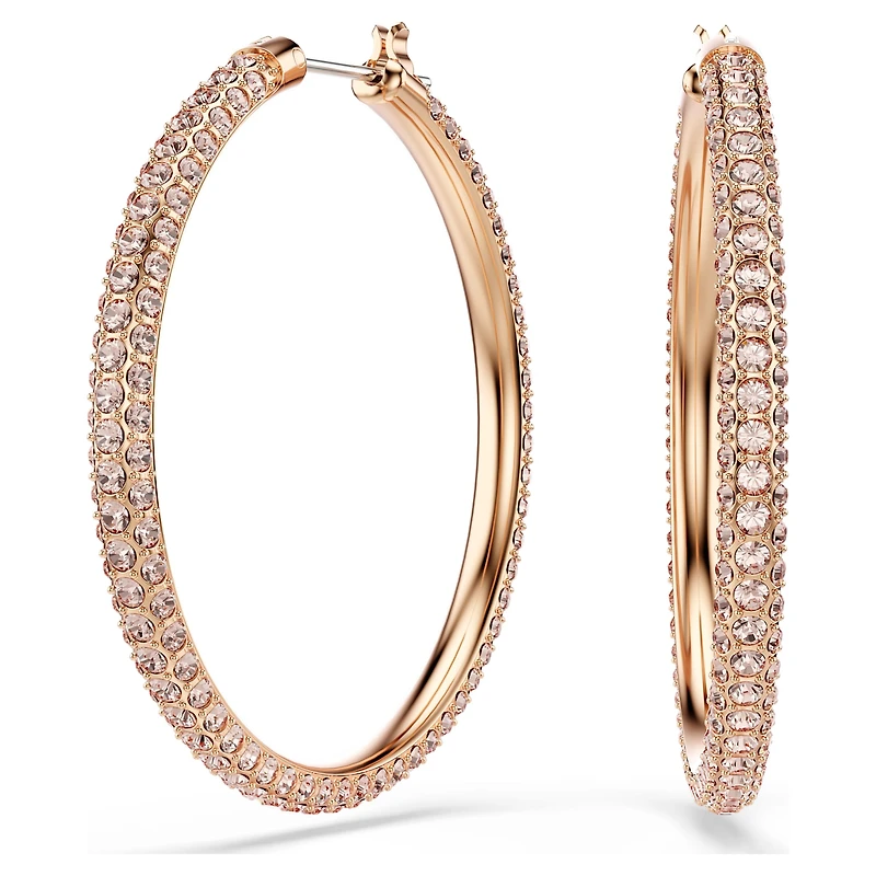 Dextera hoop earrings, Pavé, Large, White, 18K rose gold finish