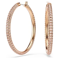 Dextera hoop earrings, Pavé, Large, White, 18K rose gold finish