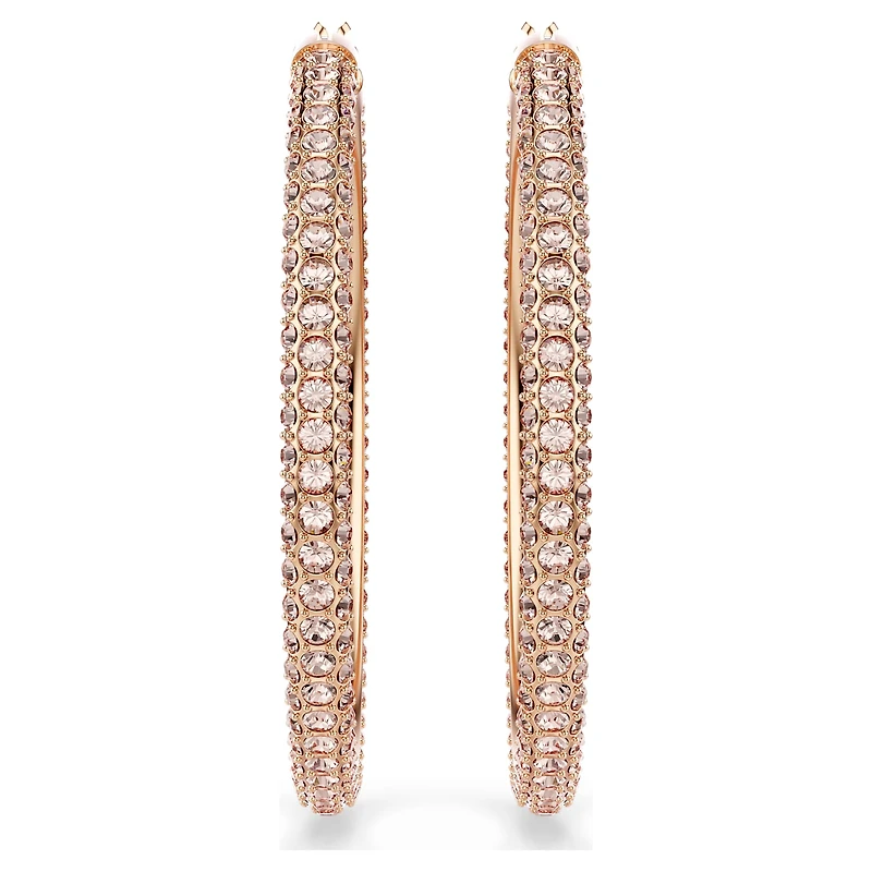 Dextera hoop earrings, Pavé, Large, White, 18K rose gold finish