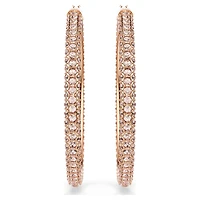 Dextera hoop earrings, Pavé, Large, White, 18K rose gold finish