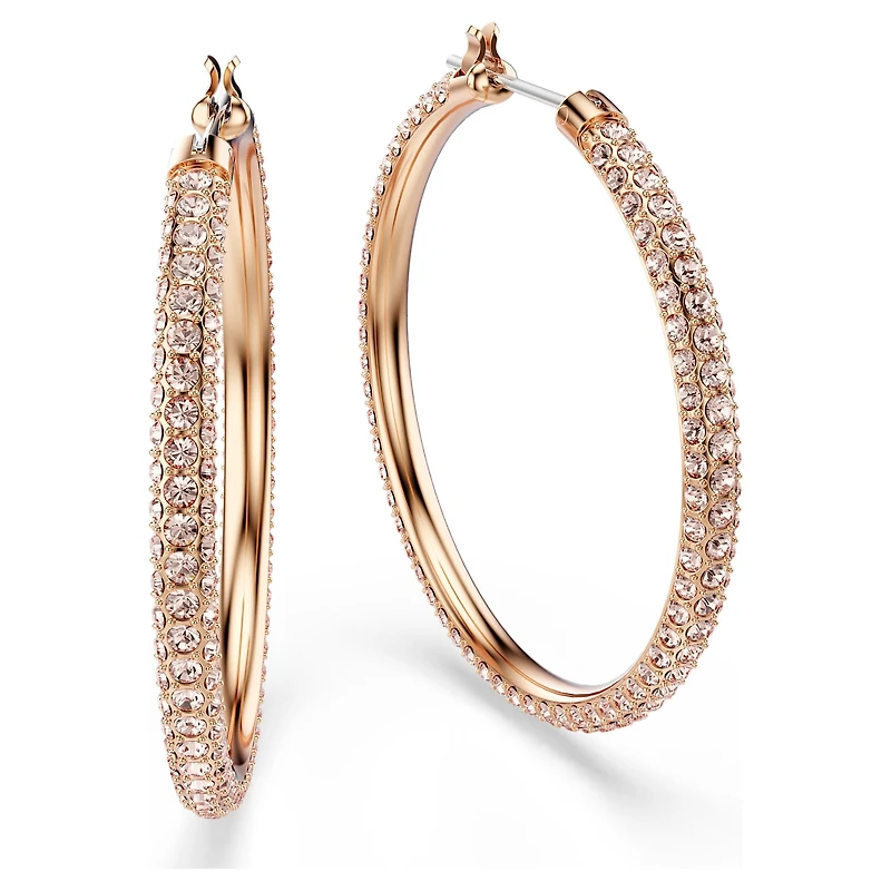 Dextera hoop earrings, Pavé, Large, White, 18K rose gold finish