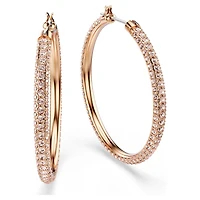 Dextera hoop earrings, Pavé, Large, White, 18K rose gold finish