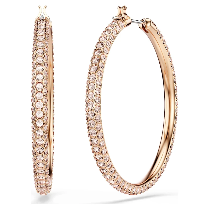 Dextera hoop earrings, Pavé, Large, White, 18K rose gold finish