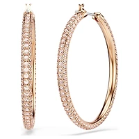 Dextera hoop earrings, Pavé, Large, White, 18K rose gold finish