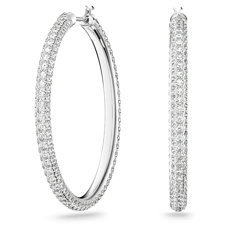 Dextera hoop earrings, Pavé, Large, White, Rhodium plated by SWAROVSKI