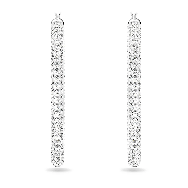 Dextera hoop earrings, Pavé, Large, White, Rhodium plated by SWAROVSKI