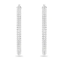 Dextera hoop earrings, Pavé, Large, White, Rhodium plated by SWAROVSKI