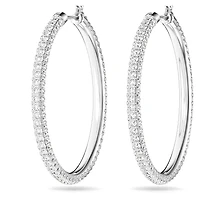 Dextera hoop earrings, Pavé, Large, White, Rhodium plated by SWAROVSKI