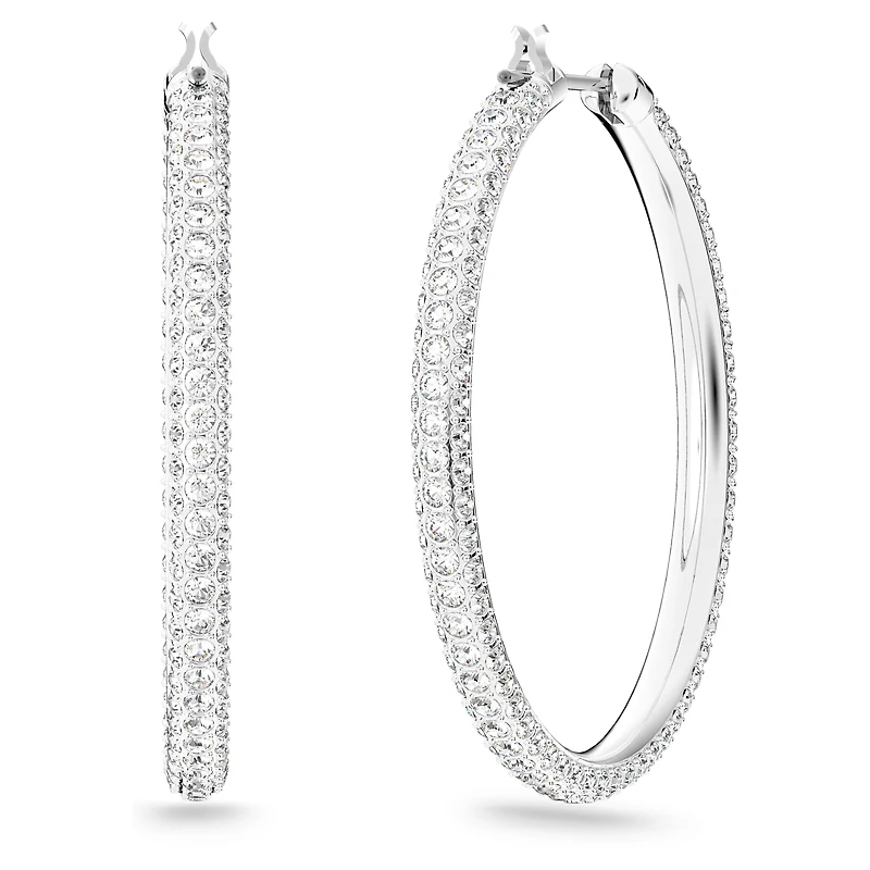 Dextera hoop earrings, Pavé, Large, White, Rhodium plated by SWAROVSKI