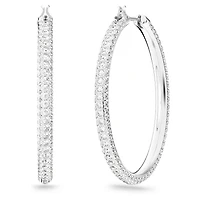Dextera hoop earrings, Pavé, Large, White, Rhodium plated by SWAROVSKI