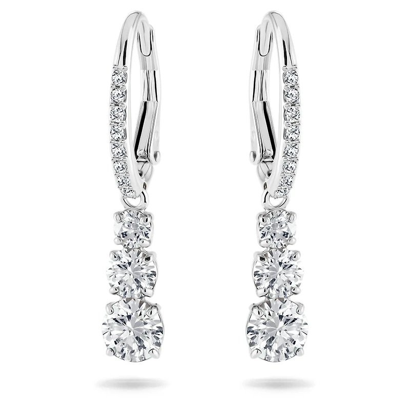 Stilla Attract hoop earrings, Round cut, White, Rhodium plated by SWAROVSKI