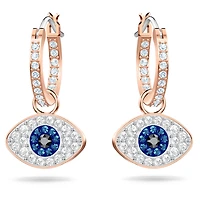 Symbolica hoop earrings, Evil eye, Blue, Rose gold-tone plated by SWAROVSKI