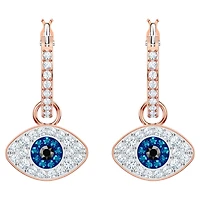 Symbolica hoop earrings, Evil eye, Blue, Rose gold-tone plated by SWAROVSKI