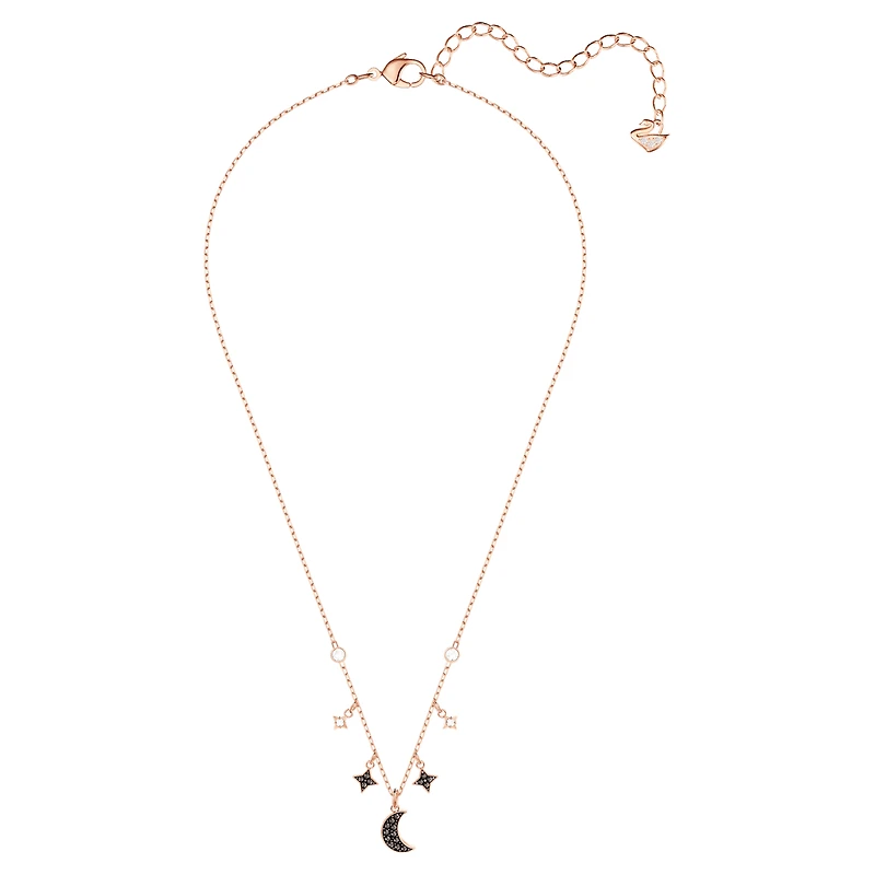 Symbolica necklace, Moon and star, Black, 18K rose gold finish