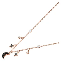 Symbolica necklace, Moon and star, Black, 18K rose gold finish