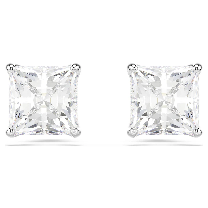 Stilla Attract stud earrings, Square cut, White, Rhodium plated by SWAROVSKI