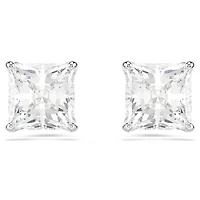 Stilla Attract stud earrings, Square cut, White, Rhodium plated by SWAROVSKI