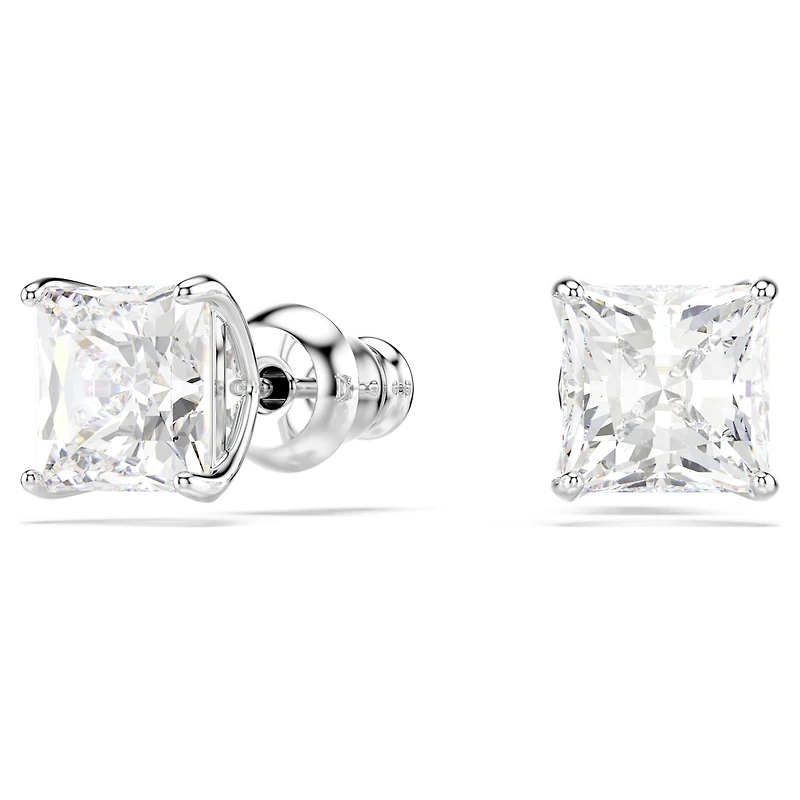 Stilla Attract stud earrings, Square cut, White, Rhodium plated by SWAROVSKI