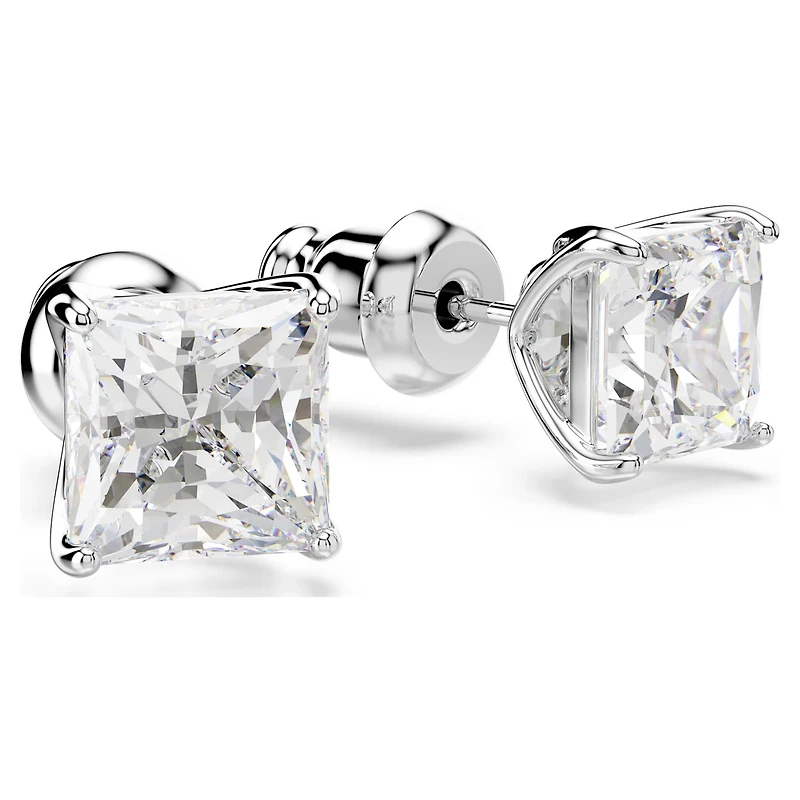 Stilla Attract stud earrings, Square cut, White, Rhodium plated by SWAROVSKI