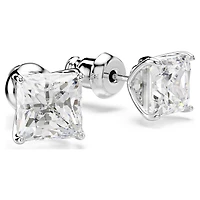 Stilla Attract stud earrings, Square cut, White, Rhodium plated by SWAROVSKI
