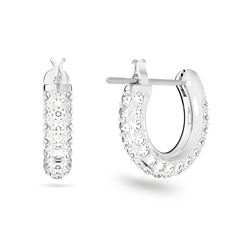 Dextera hoop earrings, Pavé, Small, White, Rhodium plated by SWAROVSKI