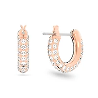 Dextera hoop earrings, Pavé, Small, White, 18K rose gold finish