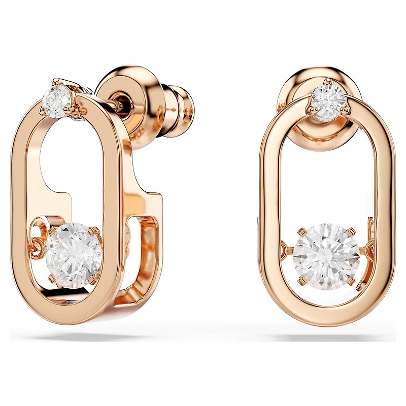 Una stud earrings, Round cut, Oval shape, White, Rose gold-tone plated by SWAROVSKI