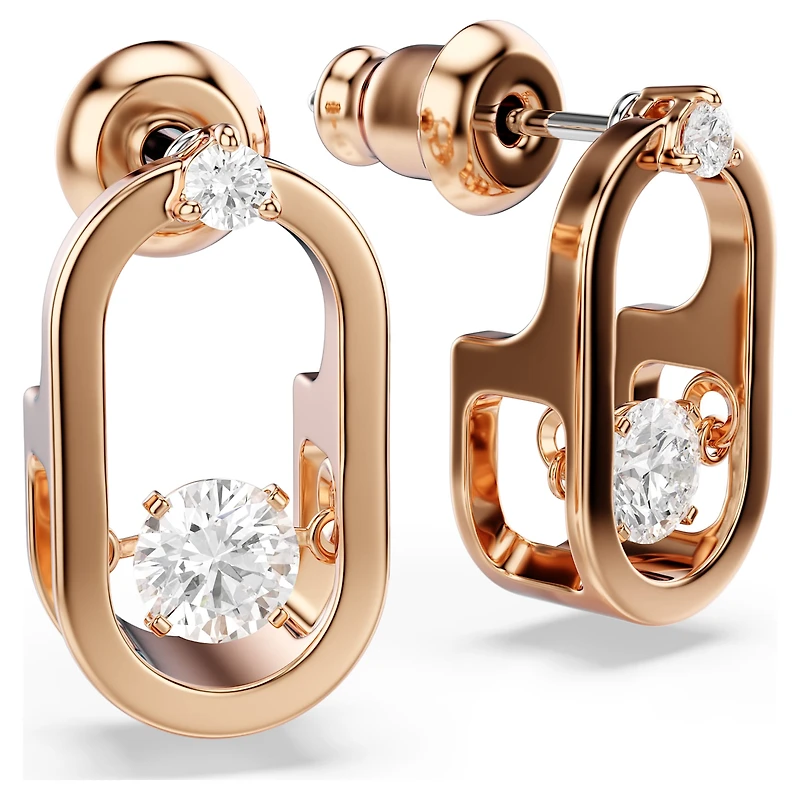 Una stud earrings, Round cut, Oval shape, White, 18K rose gold finish