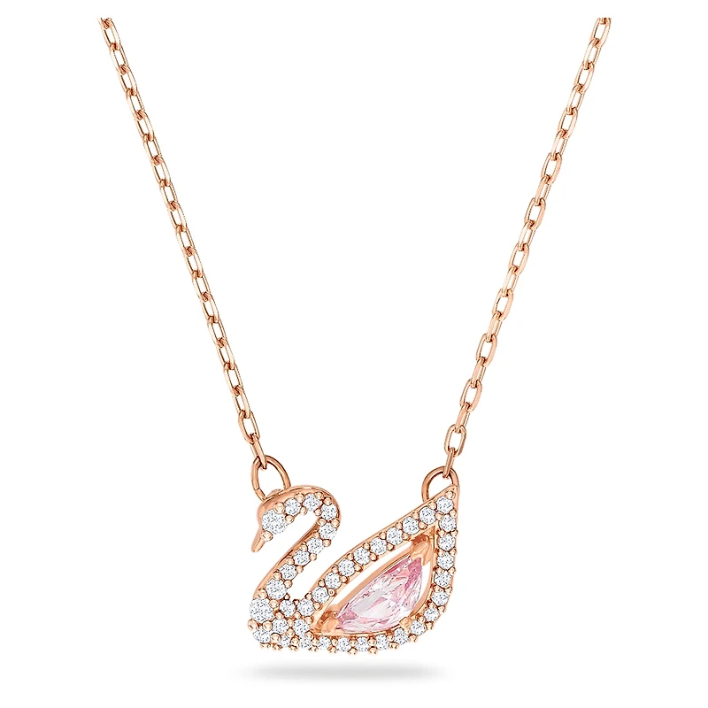 Swan necklace, Swan, Pink, 18K rose gold finish