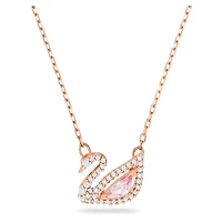 Swan necklace, Swan, Pink, 18K rose gold finish