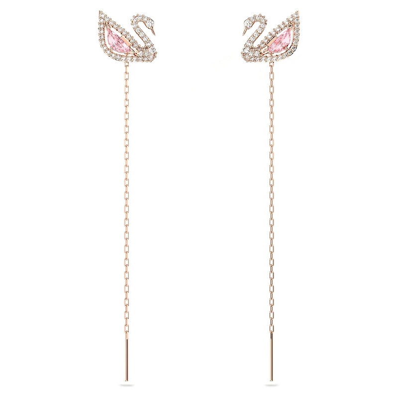Swan drop earrings, Swan, Pink, Rose gold-tone plated by SWAROVSKI