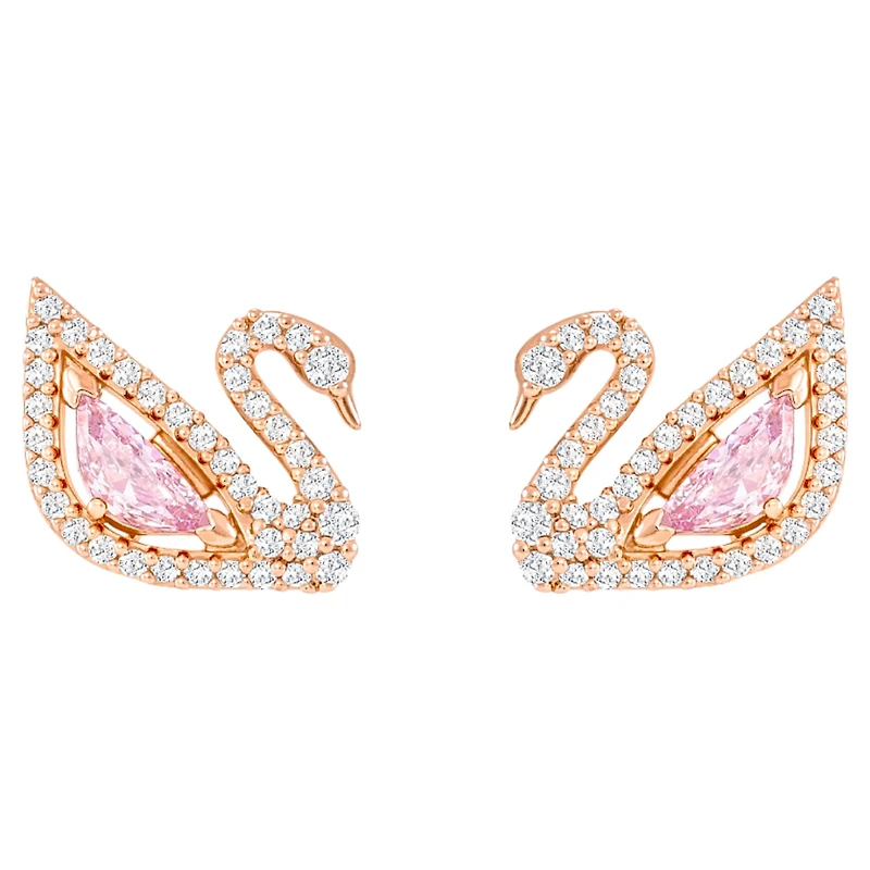 Swan drop earrings, Swan, Pink, Rose gold-tone plated by SWAROVSKI