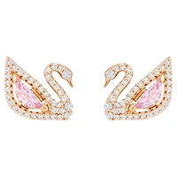 Swan drop earrings, Swan, Pink, Rose gold-tone plated by SWAROVSKI